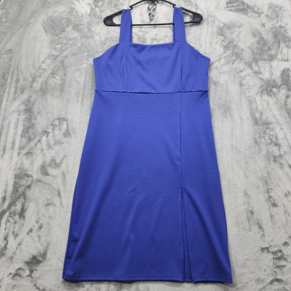 Maurices Dress Womens L Blue 24/7‎ Date Night Mini Square Neck Side Slit Stretch